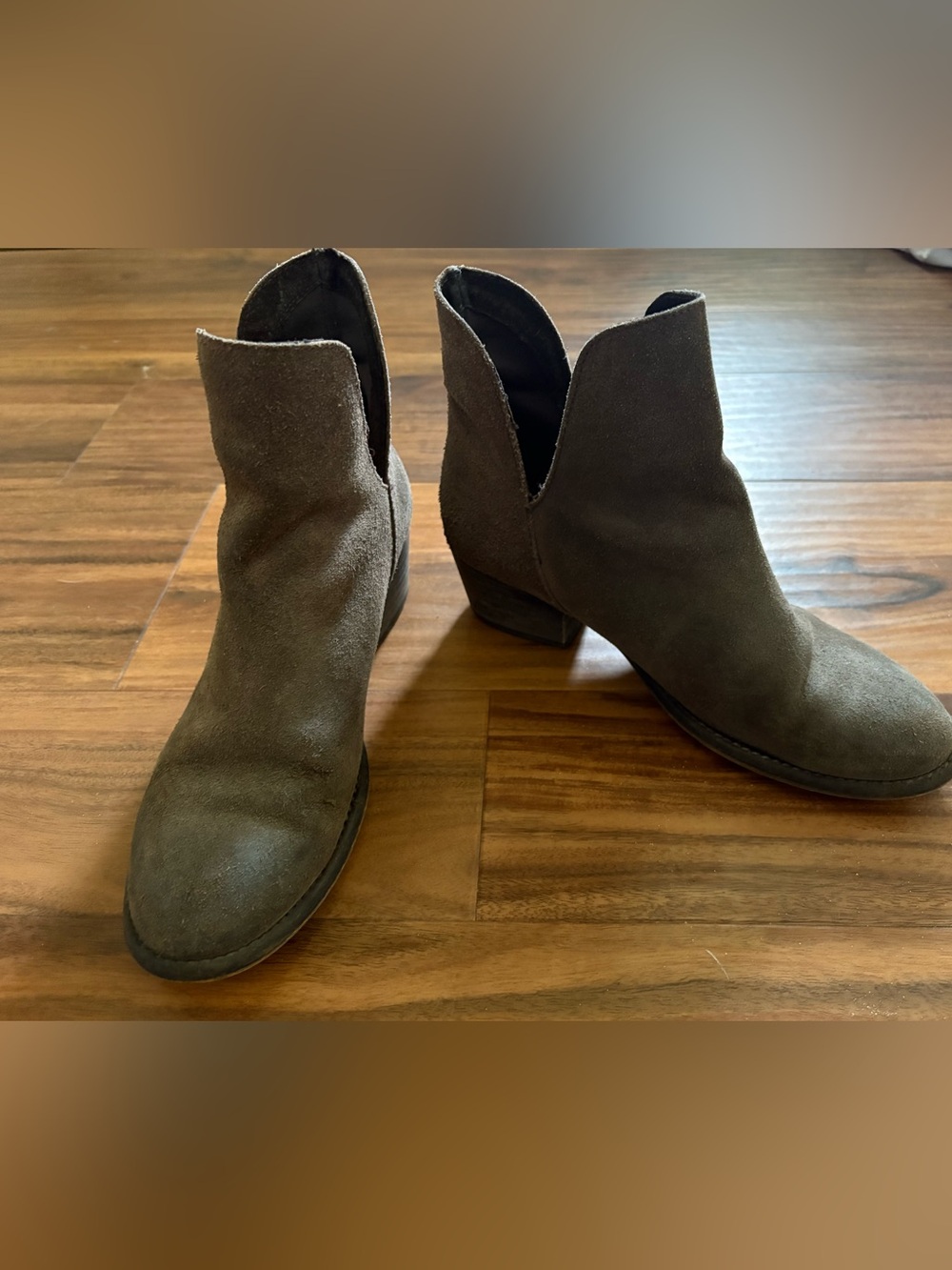 Musse & Cloud Brown Suede Ankle Booties with Cutout V-Collar